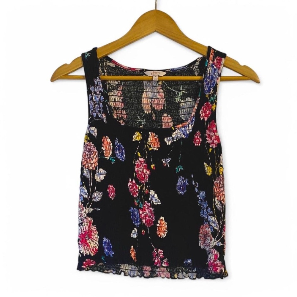 🌸 Candie’s y2k-style black floral ruched tank top